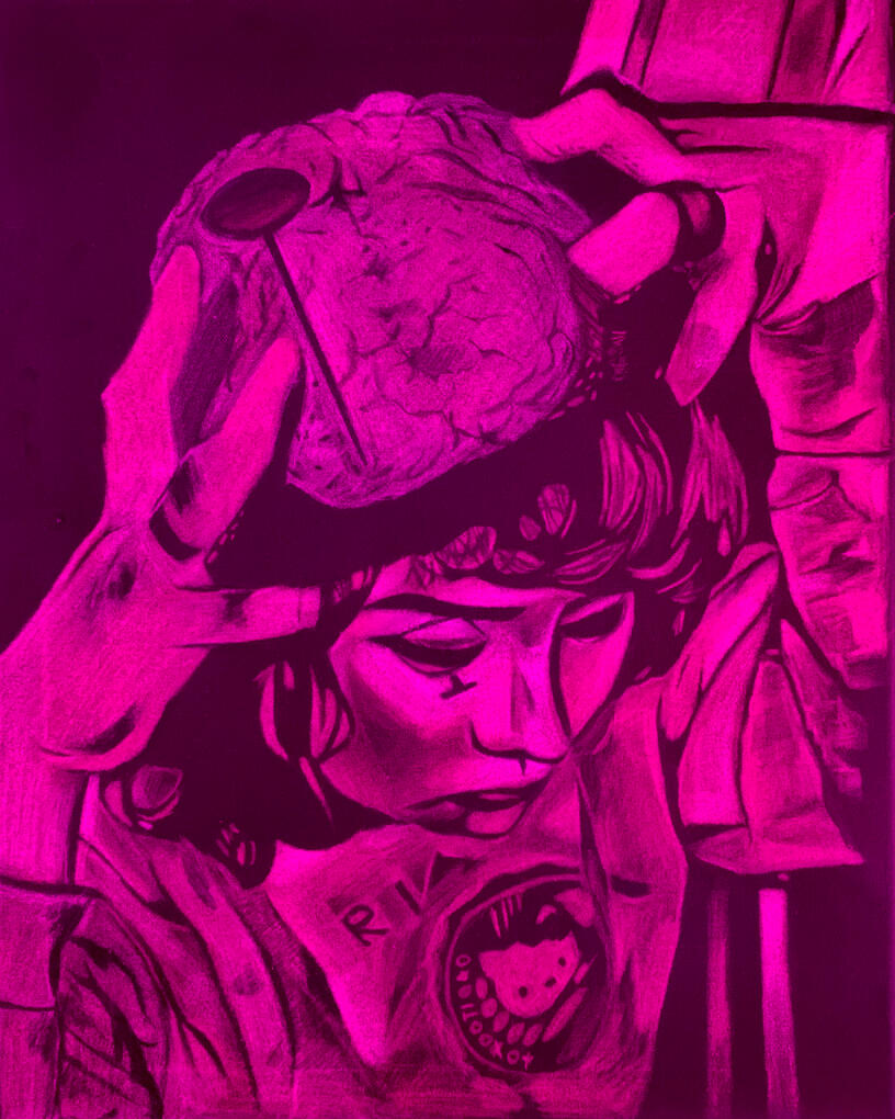 Lobotomite, 2024, colored pencil on canvas, 20 x 16 inches